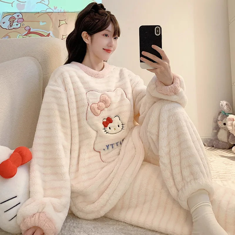 Meifei Velvet Pajamas Women Autumn Winter Casual Sweet Long Sleeve Long Pants Plus Size 110kg Fat M Homewear Wearable Outside · Wholesale · OEM · Worldwide Shipping - View 1