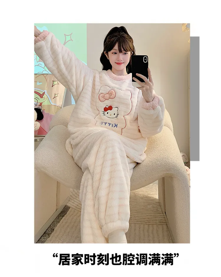 Meifei Velvet Pajamas Women Autumn Winter Casual Sweet Long Sleeve Long Pants Plus Size 110kg Fat M Homewear Wearable Outside · Wholesale · OEM · Worldwide Shipping - Detail 14
