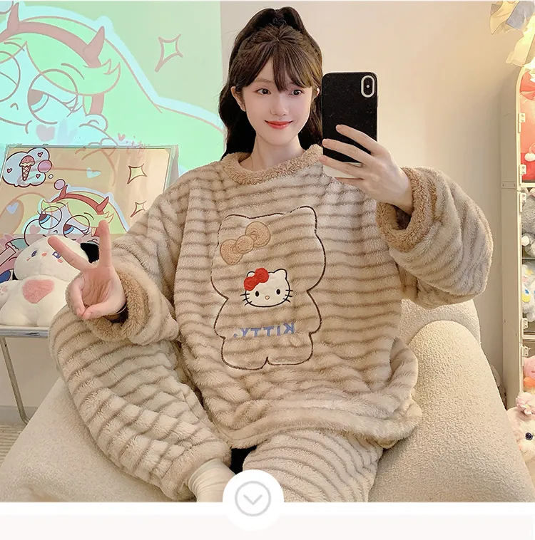 Meifei Velvet Pajamas Women Autumn Winter Casual Sweet Long Sleeve Long Pants Plus Size 110kg Fat M Homewear Wearable Outside · Wholesale · OEM · Worldwide Shipping - Detail 7