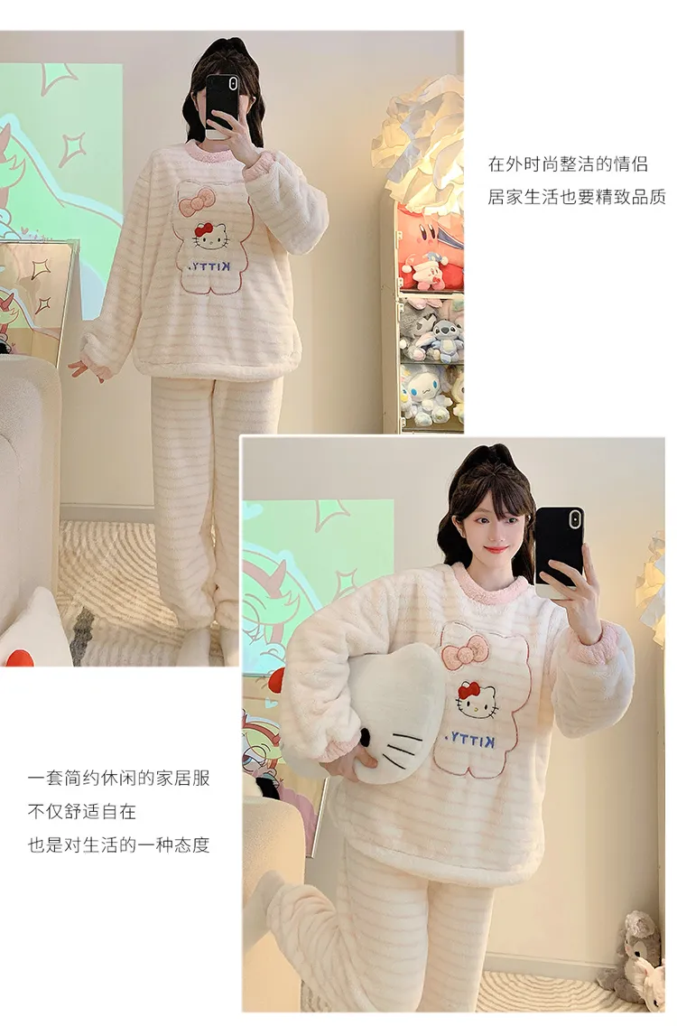 Meifei Velvet Pajamas Women Autumn Winter Casual Sweet Long Sleeve Long Pants Plus Size 110kg Fat M Homewear Wearable Outside · Wholesale · OEM · Worldwide Shipping - Detail 16