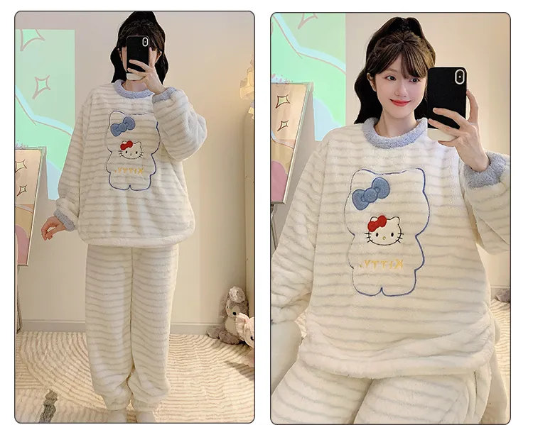 Meifei Velvet Pajamas Women Autumn Winter Casual Sweet Long Sleeve Long Pants Plus Size 110kg Fat M Homewear Wearable Outside · Wholesale · OEM · Worldwide Shipping - Detail 20