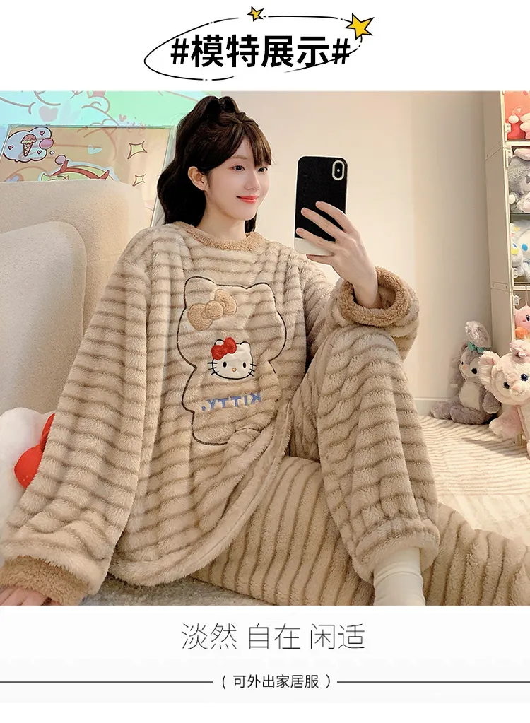 Meifei Velvet Pajamas Women Autumn Winter Casual Sweet Long Sleeve Long Pants Plus Size 110kg Fat M Homewear Wearable Outside · Wholesale · OEM · Worldwide Shipping - Detail 6