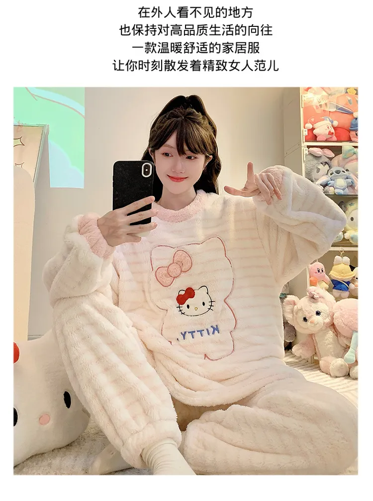 Meifei Velvet Pajamas Women Autumn Winter Casual Sweet Long Sleeve Long Pants Plus Size 110kg Fat M Homewear Wearable Outside · Wholesale · OEM · Worldwide Shipping - Detail 15