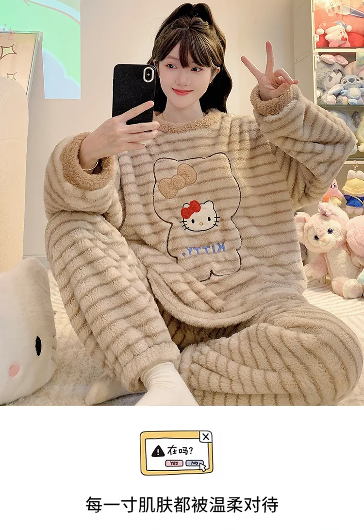 Meifei Velvet Pajamas Women Autumn Winter Casual Sweet Long Sleeve Long Pants Plus Size 110kg Fat M Homewear Wearable Outside · Wholesale · OEM · Worldwide Shipping - Detail 10