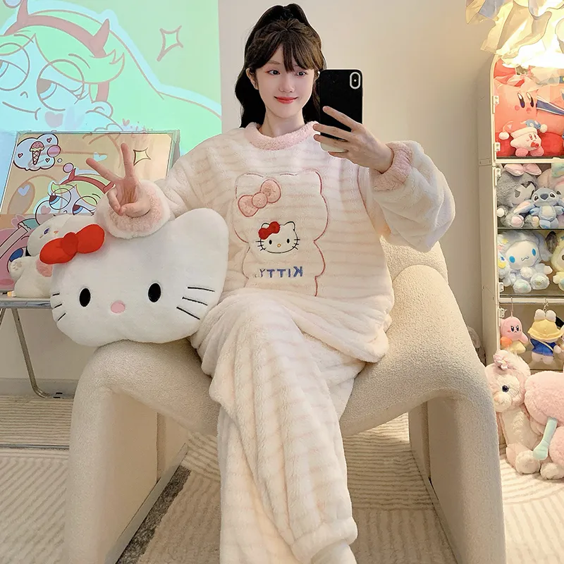 Meifei Velvet Pajamas Women Autumn Winter Casual Sweet Long Sleeve Long Pants Plus Size 110kg Fat M Homewear Wearable Outside · Wholesale · OEM · Worldwide Shipping - View 3