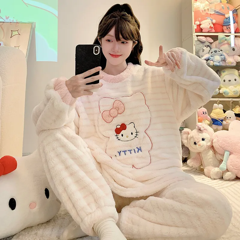 Meifei Velvet Pajamas Women Autumn Winter Casual Sweet Long Sleeve Long Pants Plus Size 110kg Fat M Homewear Wearable Outside · Wholesale · OEM · Worldwide Shipping - View 2