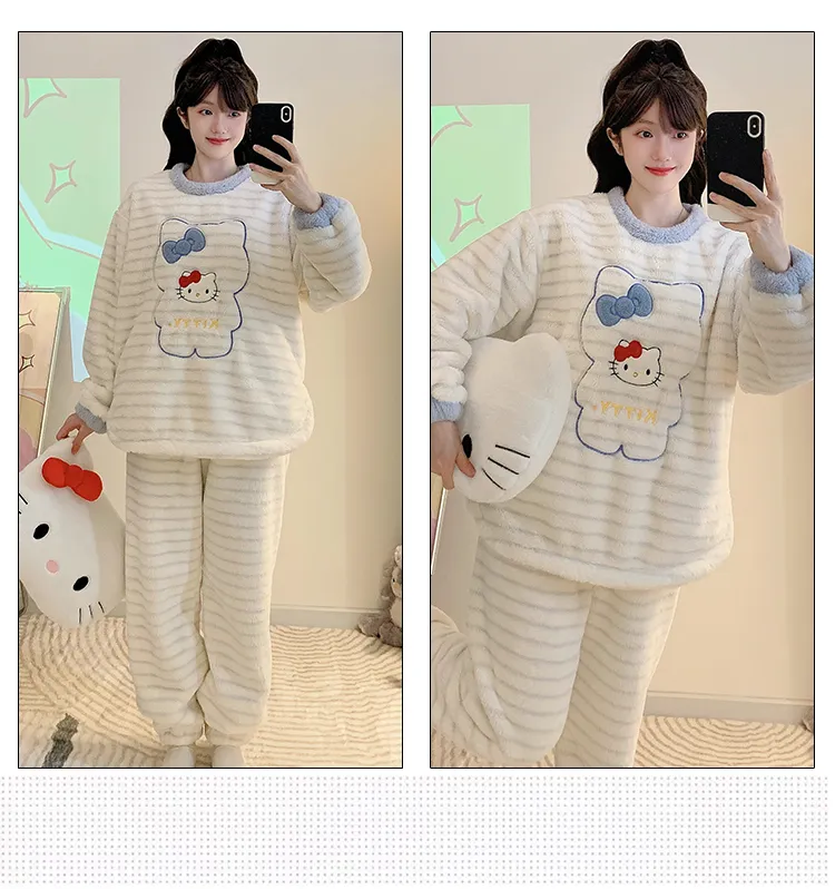 Meifei Velvet Pajamas Women Autumn Winter Casual Sweet Long Sleeve Long Pants Plus Size 110kg Fat M Homewear Wearable Outside · Wholesale · OEM · Worldwide Shipping - Detail 17