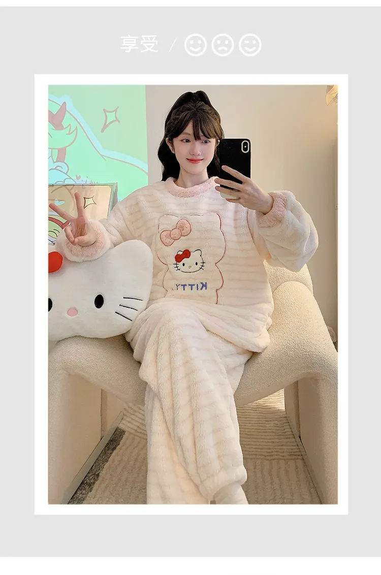 Meifei Velvet Pajamas Women Autumn Winter Casual Sweet Long Sleeve Long Pants Plus Size 110kg Fat M Homewear Wearable Outside · Wholesale · OEM · Worldwide Shipping - Detail 12
