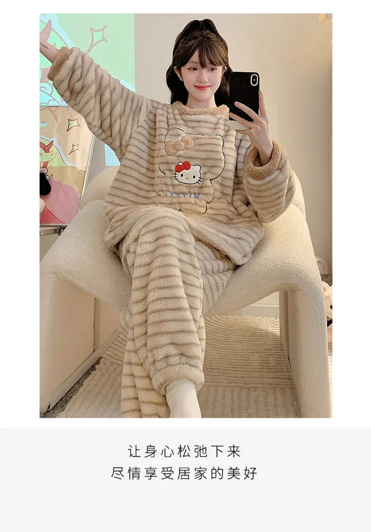 Meifei Velvet Pajamas Women Autumn Winter Casual Sweet Long Sleeve Long Pants Plus Size 110kg Fat M Homewear Wearable Outside · Wholesale · OEM · Worldwide Shipping - Detail 9