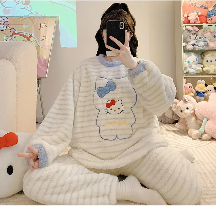 Meifei Velvet Pajamas Women Autumn Winter Casual Sweet Long Sleeve Long Pants Plus Size 110kg Fat M Homewear Wearable Outside · Wholesale · OEM · Worldwide Shipping - Detail 19