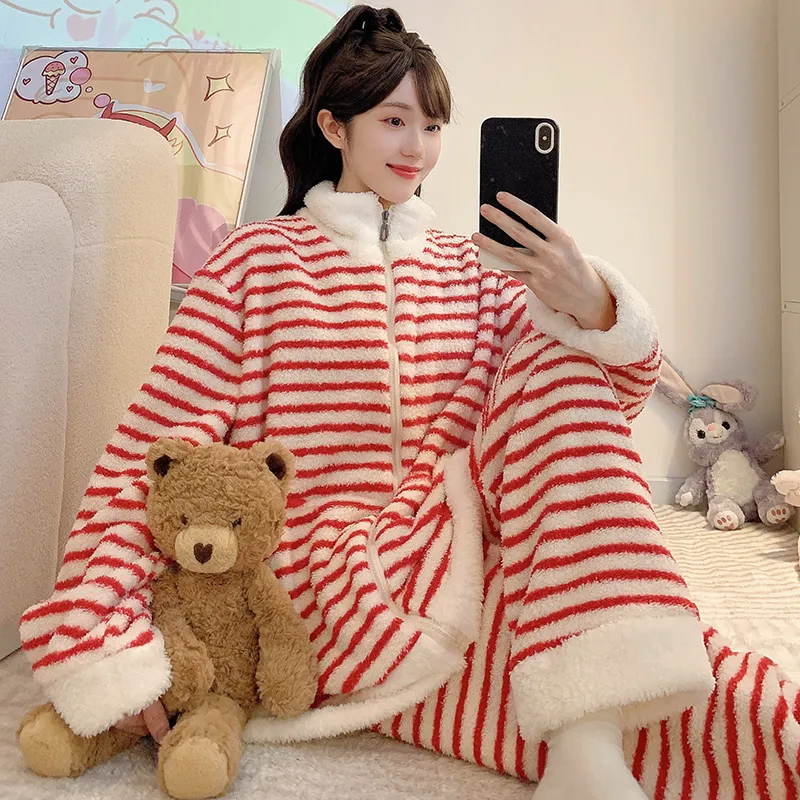하프 플리스 파자마 여성 가을겨울 달콤한 캐주얼 스타일 긴팔 긴바지 빅사이즈 110kg 홈웨어 외출 · 도매 · OEM · 전 세계 배송 - View 2
