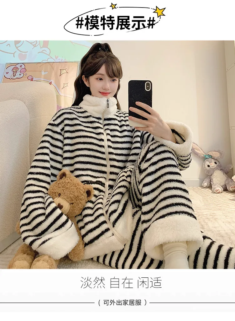 하프 플리스 파자마 여성 가을겨울 달콤한 캐주얼 스타일 긴팔 긴바지 빅사이즈 110kg 홈웨어 외출 · 도매 · OEM · 전 세계 배송 - Detail 6