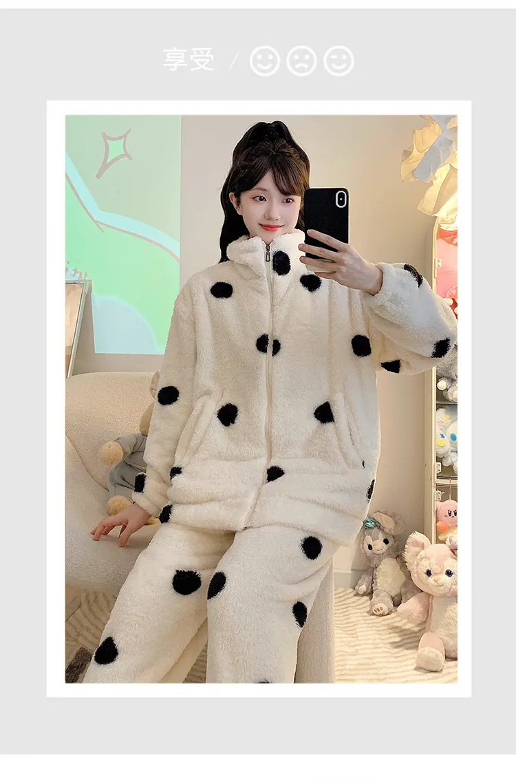 Long Plush Pajamas Women Winter Sweet Stand Collar Zip Cardigan Long Sleeve Long Pants Plus Size 110kg Loungewear · Wholesale · OEM · Worldwide Shipping - Detail 12