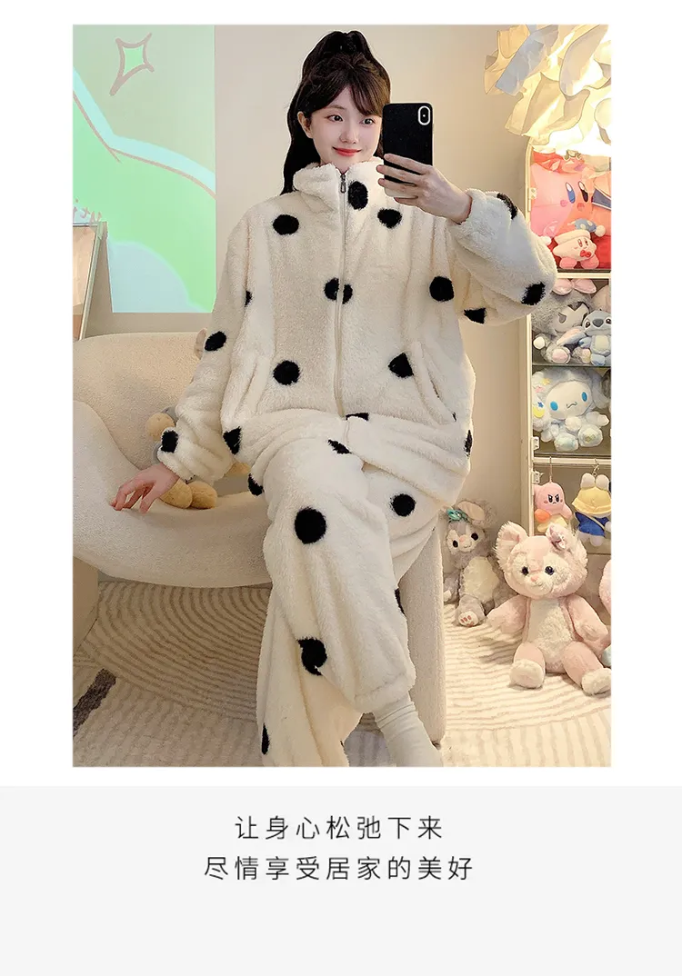 Long Plush Pajamas Women Winter Sweet Stand Collar Zip Cardigan Long Sleeve Long Pants Plus Size 110kg Loungewear · Wholesale · OEM · Worldwide Shipping - Detail 9