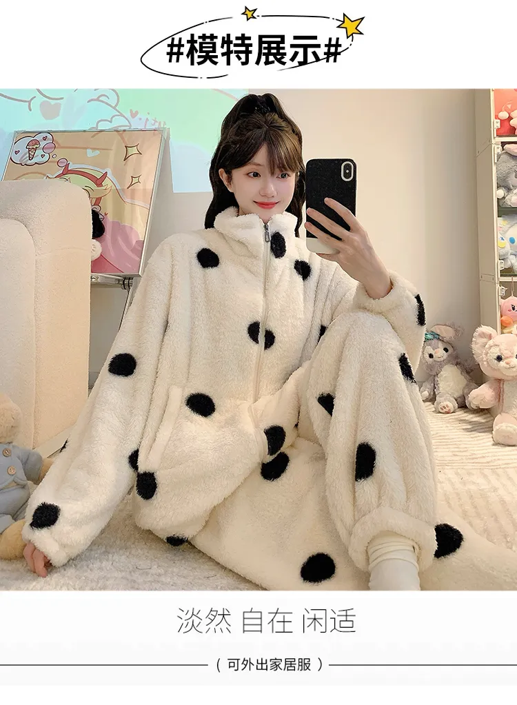 Long Plush Pajamas Women Winter Sweet Stand Collar Zip Cardigan Long Sleeve Long Pants Plus Size 110kg Loungewear · Wholesale · OEM · Worldwide Shipping - Detail 6