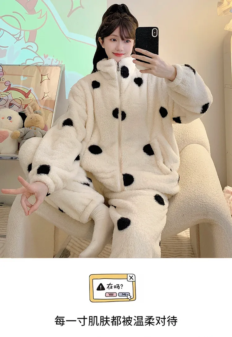 Long Plush Pajamas Women Winter Sweet Stand Collar Zip Cardigan Long Sleeve Long Pants Plus Size 110kg Loungewear · Wholesale · OEM · Worldwide Shipping - Detail 10