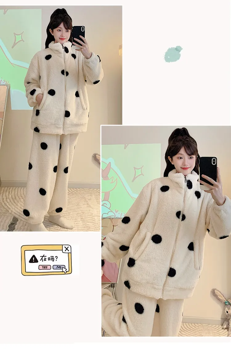 Long Plush Pajamas Women Winter Sweet Stand Collar Zip Cardigan Long Sleeve Long Pants Plus Size 110kg Loungewear · Wholesale · OEM · Worldwide Shipping - Detail 8