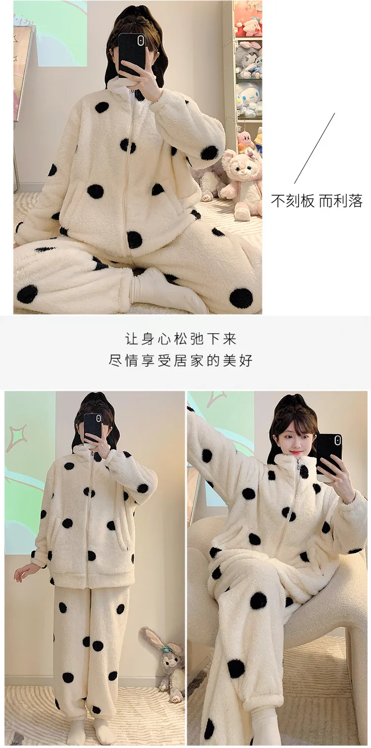 Long Plush Pajamas Women Winter Sweet Stand Collar Zip Cardigan Long Sleeve Long Pants Plus Size 110kg Loungewear · Wholesale · OEM · Worldwide Shipping - Detail 13