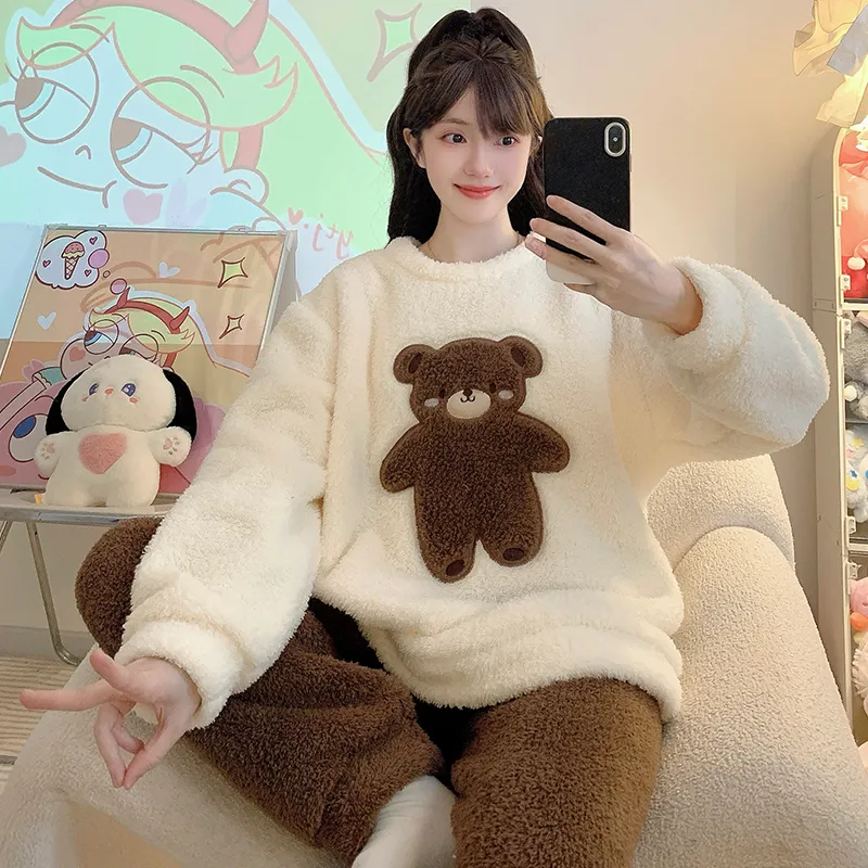 بيجامة Half Fleece نسائية خريف شتاء نمط كاجوال أكمام طويلة بنطال طويل مقاس كبير 110كجم سمينة MM ملابس منزلية قابلة للارتداء خارج المنزل · بيع بالجملة · تصنيع حسب الطلب · شحن عالمي