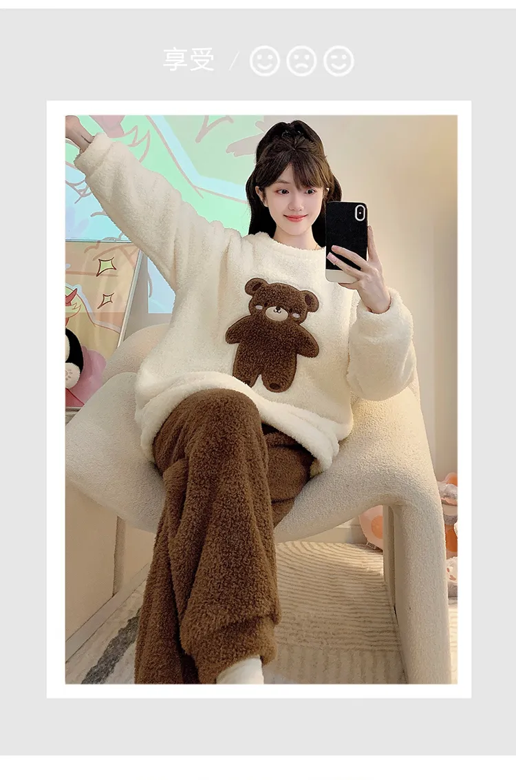 하프 플리스 파자마 여성 가을 겨울 캐주얼 스타일 긴팔 긴바지 빅사이즈 110kg 뚱뚱 MM 홈웨어 외출 가능 · 도매 · OEM · 전 세계 배송 - Detail 12