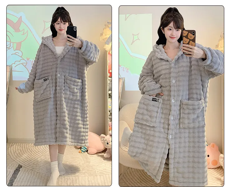 Bathrobe Absorbent Jacquard 360g Autumn Winter Wearable Bath Towel Wrap Robe Loose Plus Size 150kg Sweet Nightgown · Wholesale · OEM · Worldwide Shipping - Detail 19