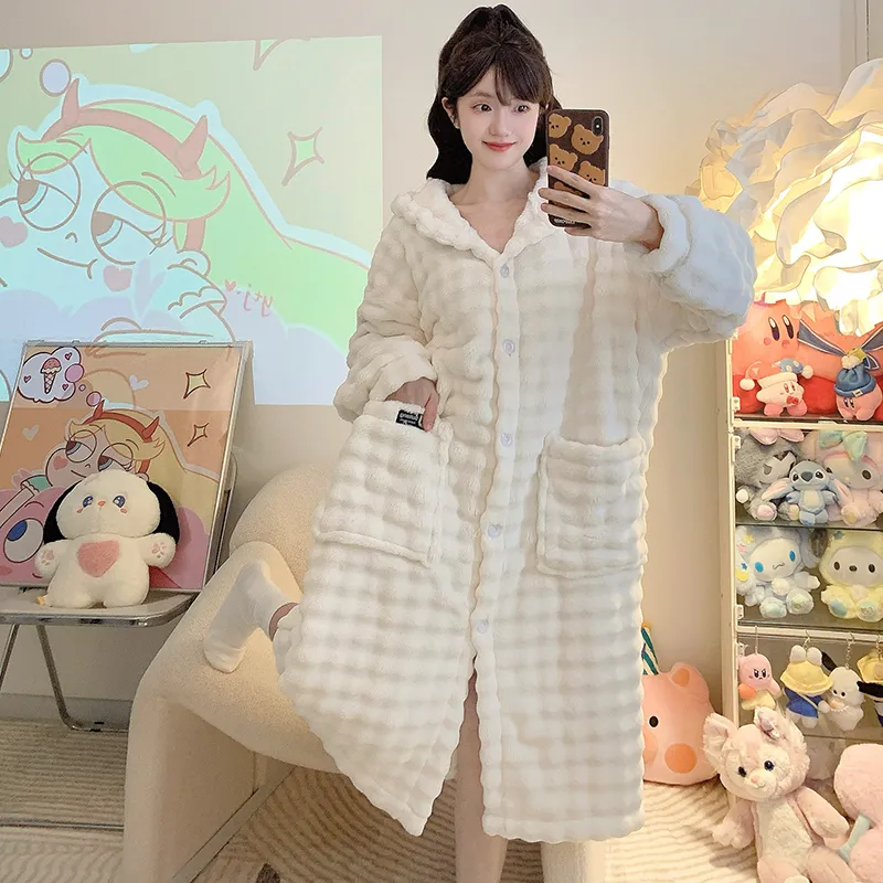 Bathrobe Absorbent Jacquard 360g Autumn Winter Wearable Bath Towel Wrap Robe Loose Plus Size 150kg Sweet Nightgown · Wholesale · OEM · Worldwide Shipping - View 2
