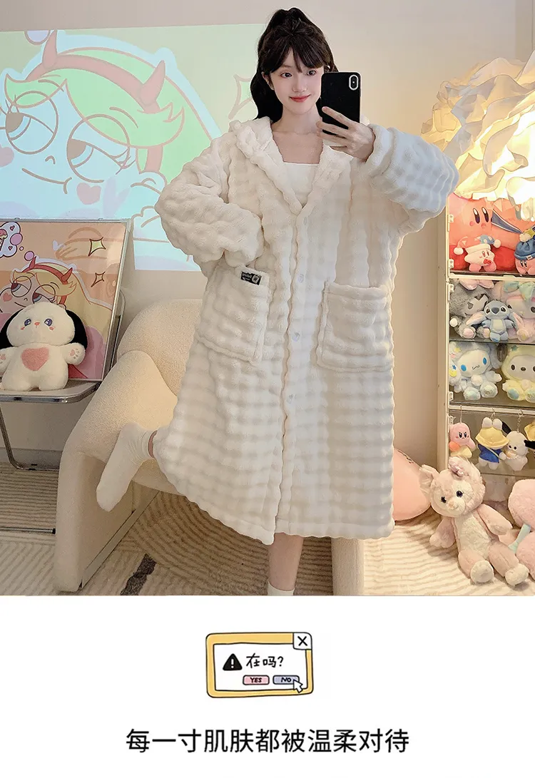 Bathrobe Absorbent Jacquard 360g Autumn Winter Wearable Bath Towel Wrap Robe Loose Plus Size 150kg Sweet Nightgown · Wholesale · OEM · Worldwide Shipping - Detail 9
