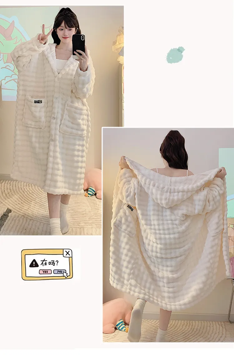 Bathrobe Absorbent Jacquard 360g Autumn Winter Wearable Bath Towel Wrap Robe Loose Plus Size 150kg Sweet Nightgown · Wholesale · OEM · Worldwide Shipping - Detail 7