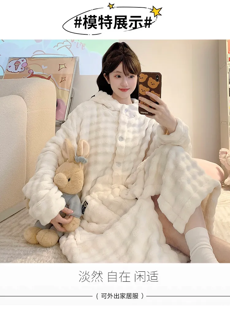 Bathrobe Absorbent Jacquard 360g Autumn Winter Wearable Bath Towel Wrap Robe Loose Plus Size 150kg Sweet Nightgown · Wholesale · OEM · Worldwide Shipping - Detail 5