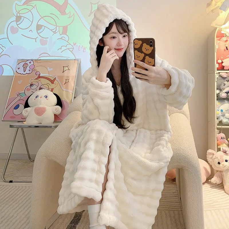 Bathrobe Absorbent Jacquard 360g Autumn Winter Wearable Bath Towel Wrap Robe Loose Plus Size 150kg Sweet Nightgown · Wholesale · OEM · Worldwide Shipping - View 1