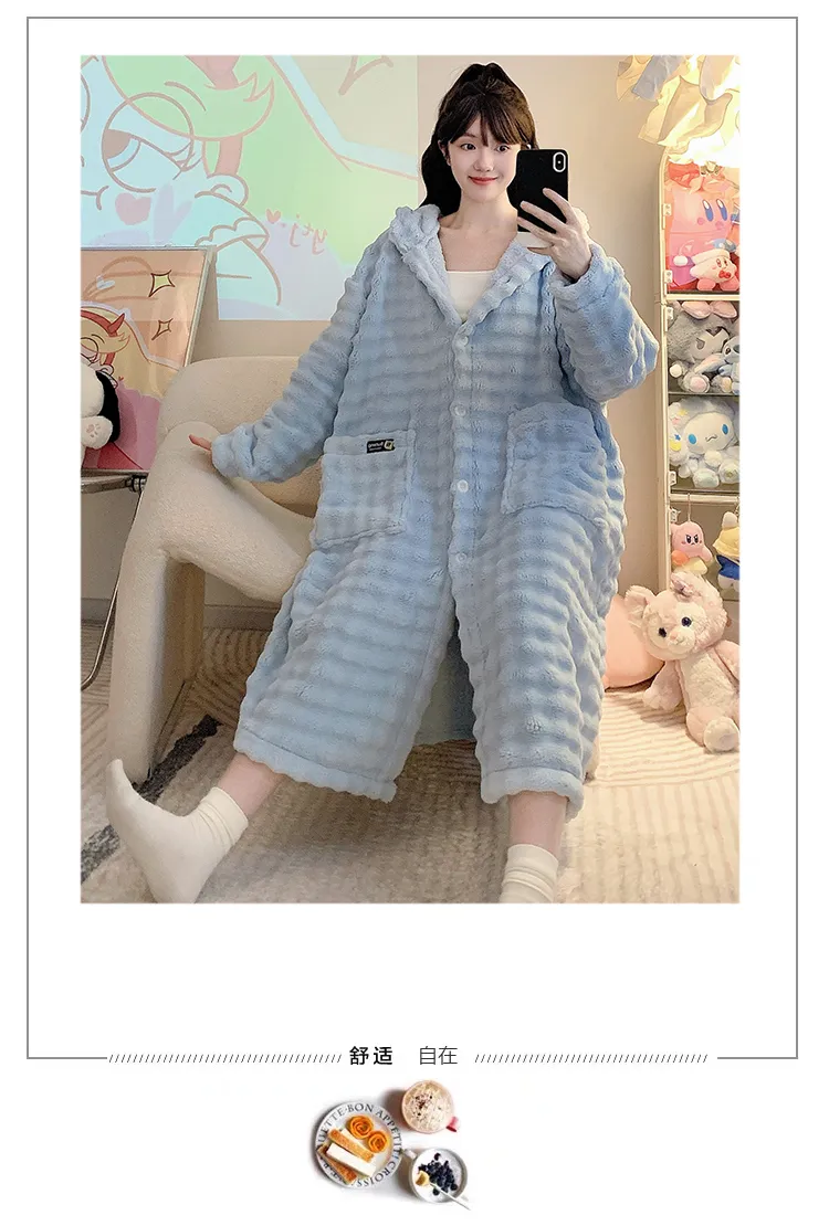 Bathrobe Absorbent Jacquard 360g Autumn Winter Wearable Bath Towel Wrap Robe Loose Plus Size 150kg Sweet Nightgown · Wholesale · OEM · Worldwide Shipping - Detail 21