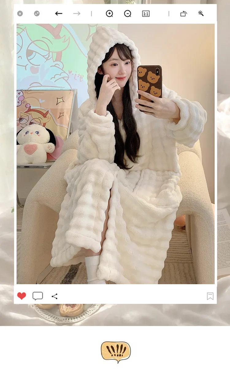 Bathrobe Absorbent Jacquard 360g Autumn Winter Wearable Bath Towel Wrap Robe Loose Plus Size 150kg Sweet Nightgown · Wholesale · OEM · Worldwide Shipping - Detail 1