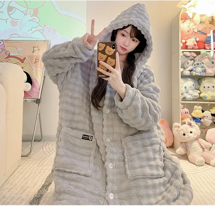 Bathrobe Absorbent Jacquard 360g Autumn Winter Wearable Bath Towel Wrap Robe Loose Plus Size 150kg Sweet Nightgown · Wholesale · OEM · Worldwide Shipping - Detail 18