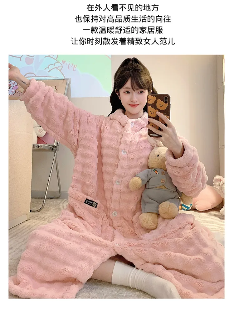 Bathrobe Absorbent Jacquard 360g Autumn Winter Wearable Bath Towel Wrap Robe Loose Plus Size 150kg Sweet Nightgown · Wholesale · OEM · Worldwide Shipping - Detail 14