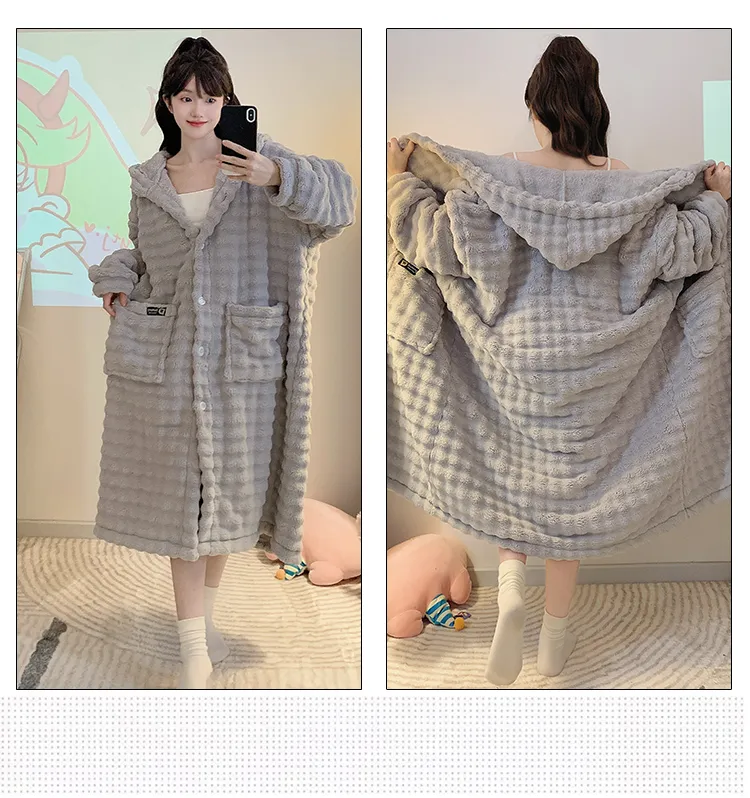 Bathrobe Absorbent Jacquard 360g Autumn Winter Wearable Bath Towel Wrap Robe Loose Plus Size 150kg Sweet Nightgown · Wholesale · OEM · Worldwide Shipping - Detail 16
