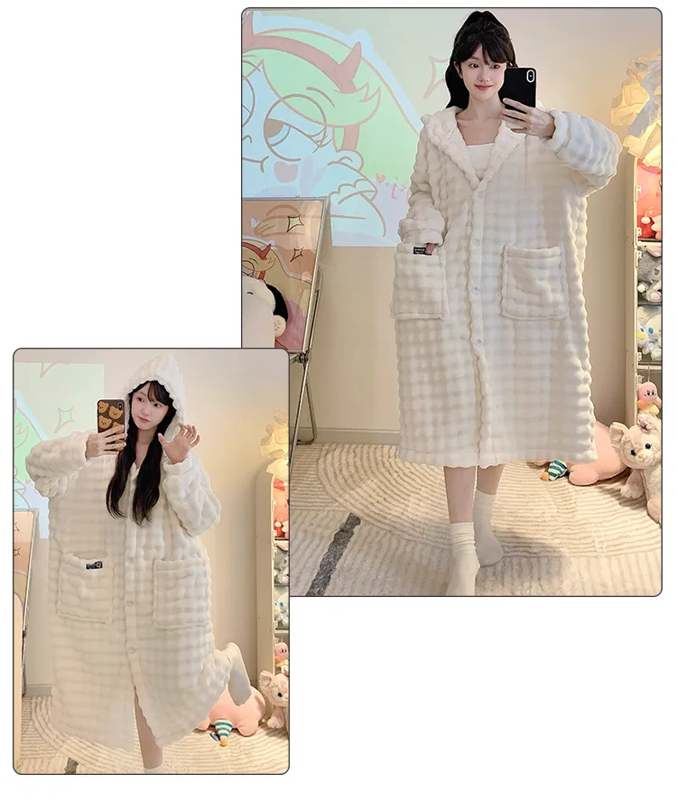 Bathrobe Absorbent Jacquard 360g Autumn Winter Wearable Bath Towel Wrap Robe Loose Plus Size 150kg Sweet Nightgown · Wholesale · OEM · Worldwide Shipping - Detail 10