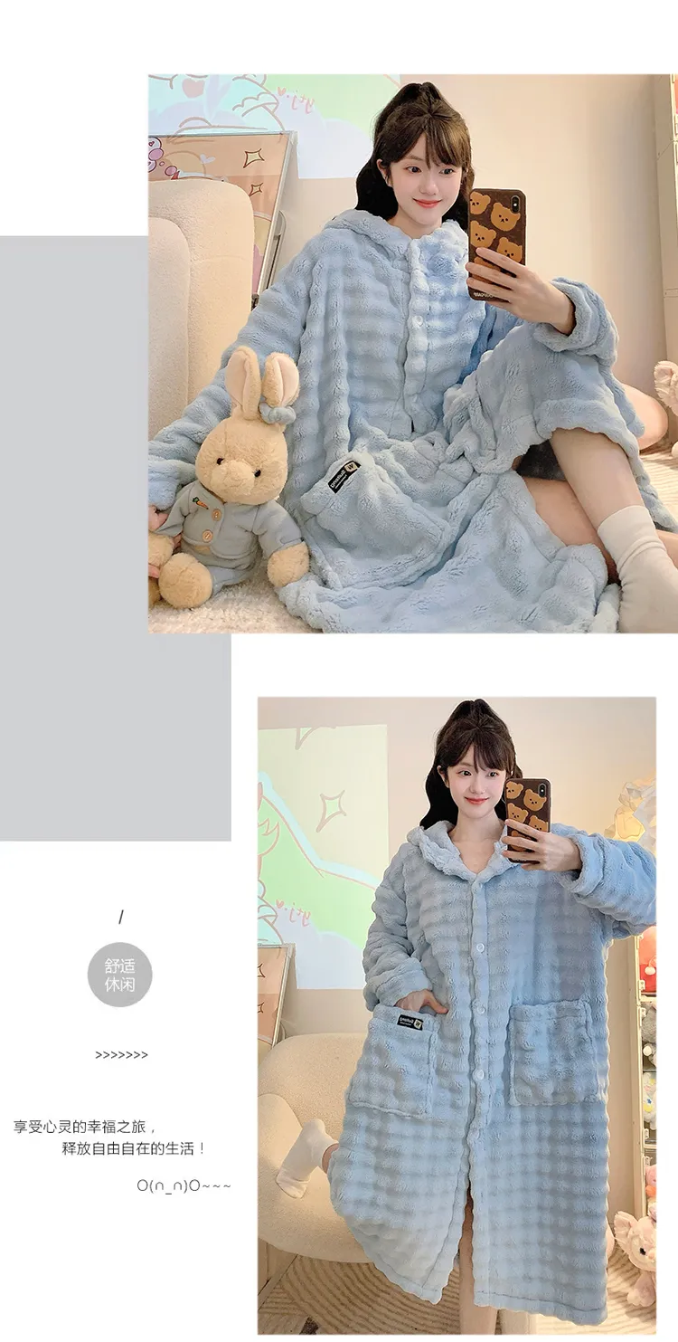 Bathrobe Absorbent Jacquard 360g Autumn Winter Wearable Bath Towel Wrap Robe Loose Plus Size 150kg Sweet Nightgown · Wholesale · OEM · Worldwide Shipping - Detail 22