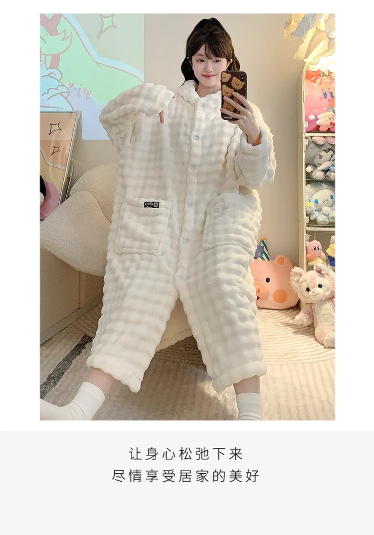 Bathrobe Absorbent Jacquard 360g Autumn Winter Wearable Bath Towel Wrap Robe Loose Plus Size 150kg Sweet Nightgown · Wholesale · OEM · Worldwide Shipping - Detail 8
