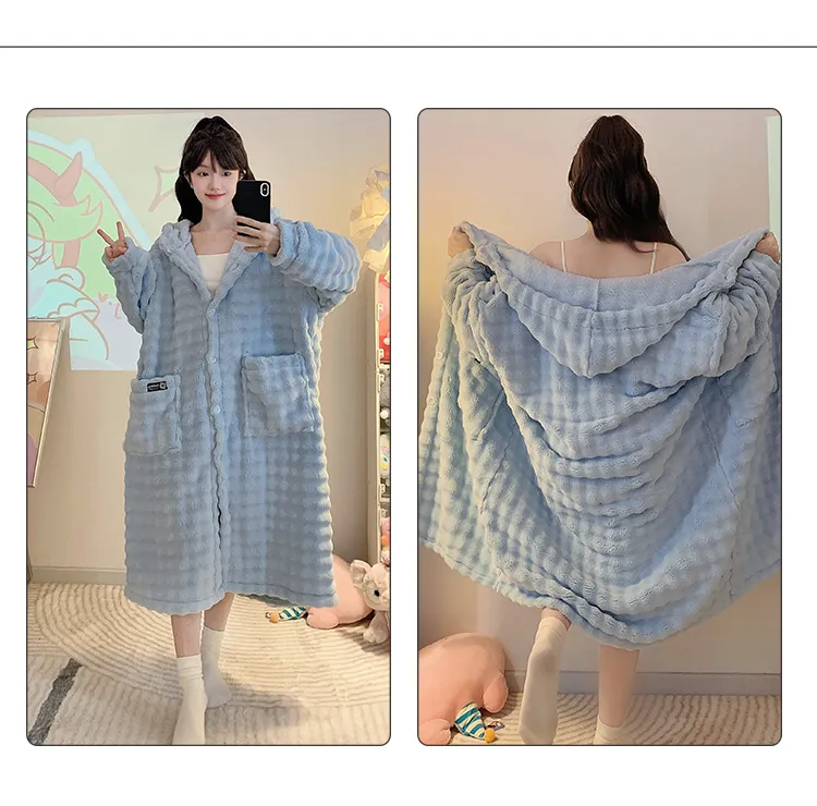 Bathrobe Absorbent Jacquard 360g Autumn Winter Wearable Bath Towel Wrap Robe Loose Plus Size 150kg Sweet Nightgown · Wholesale · OEM · Worldwide Shipping - Detail 23