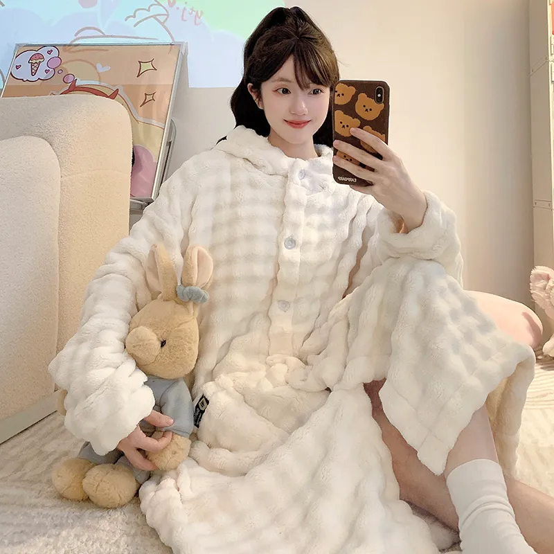 Bathrobe Absorbent Jacquard 360g Autumn Winter Wearable Bath Towel Wrap Robe Loose Plus Size 150kg Sweet Nightgown · Wholesale · OEM · Worldwide Shipping