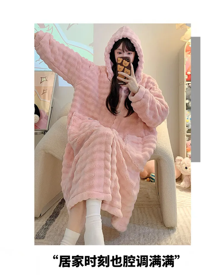 Bathrobe Absorbent Jacquard 360g Autumn Winter Wearable Bath Towel Wrap Robe Loose Plus Size 150kg Sweet Nightgown · Wholesale · OEM · Worldwide Shipping - Detail 13