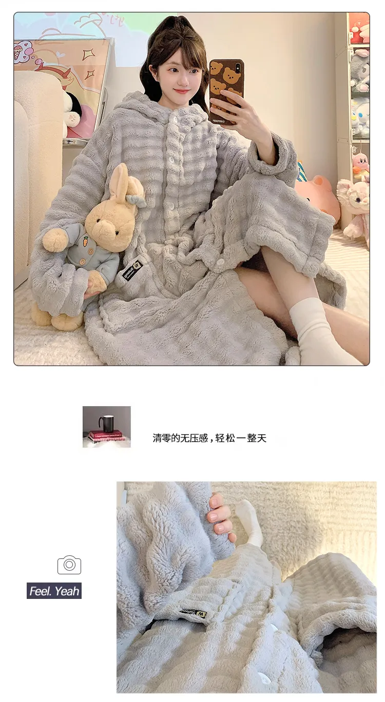 Bathrobe Absorbent Jacquard 360g Autumn Winter Wearable Bath Towel Wrap Robe Loose Plus Size 150kg Sweet Nightgown · Wholesale · OEM · Worldwide Shipping - Detail 17