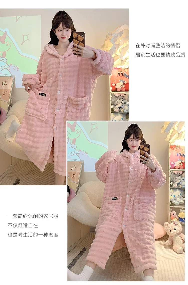 Bathrobe Absorbent Jacquard 360g Autumn Winter Wearable Bath Towel Wrap Robe Loose Plus Size 150kg Sweet Nightgown · Wholesale · OEM · Worldwide Shipping - Detail 15