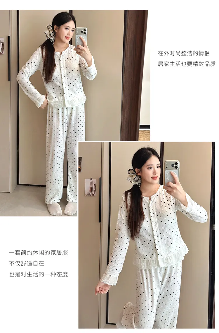 Piama Wanita Bahan Katun 6535 Musim Semi Musim Gugur Gaya Manis ala Ins Cardigan Lengan Panjang Celana Panjang Set Dua Potong Pakaian Rumah Pelajar Bisa Dipakai Keluar · Grosir · OEM · Pengiriman Global - Detail 24