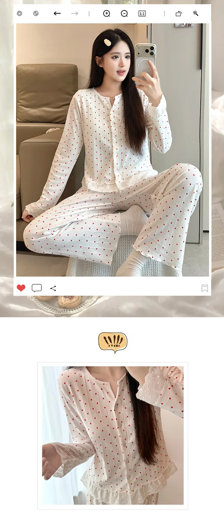 Piama Wanita Bahan Katun 6535 Musim Semi Musim Gugur Gaya Manis ala Ins Cardigan Lengan Panjang Celana Panjang Set Dua Potong Pakaian Rumah Pelajar Bisa Dipakai Keluar · Grosir · OEM · Pengiriman Global - Detail 9