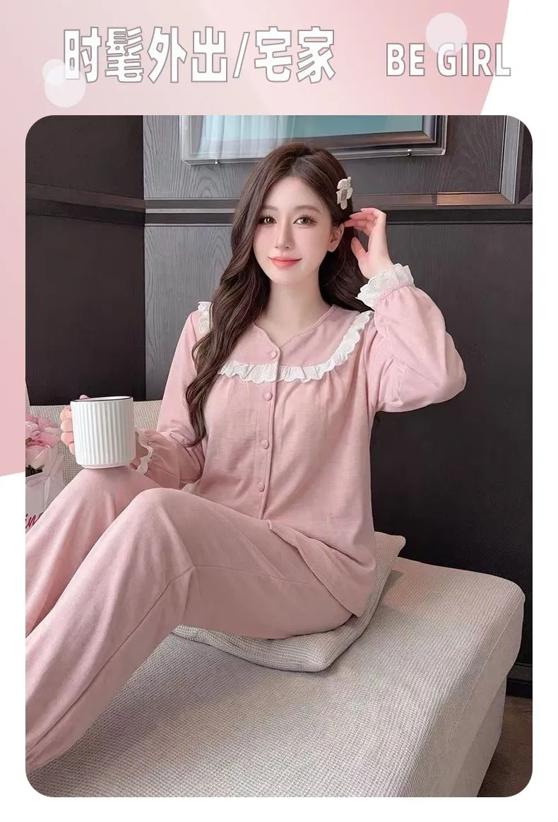 Sheep Wool Autumn Winter New Women's Pajamas Sweet V-Neck Plus Size Lace Cardigan Princess Long Sleeve Set Loungewear · Wholesale · OEM · Worldwide Shipping - Detail 23