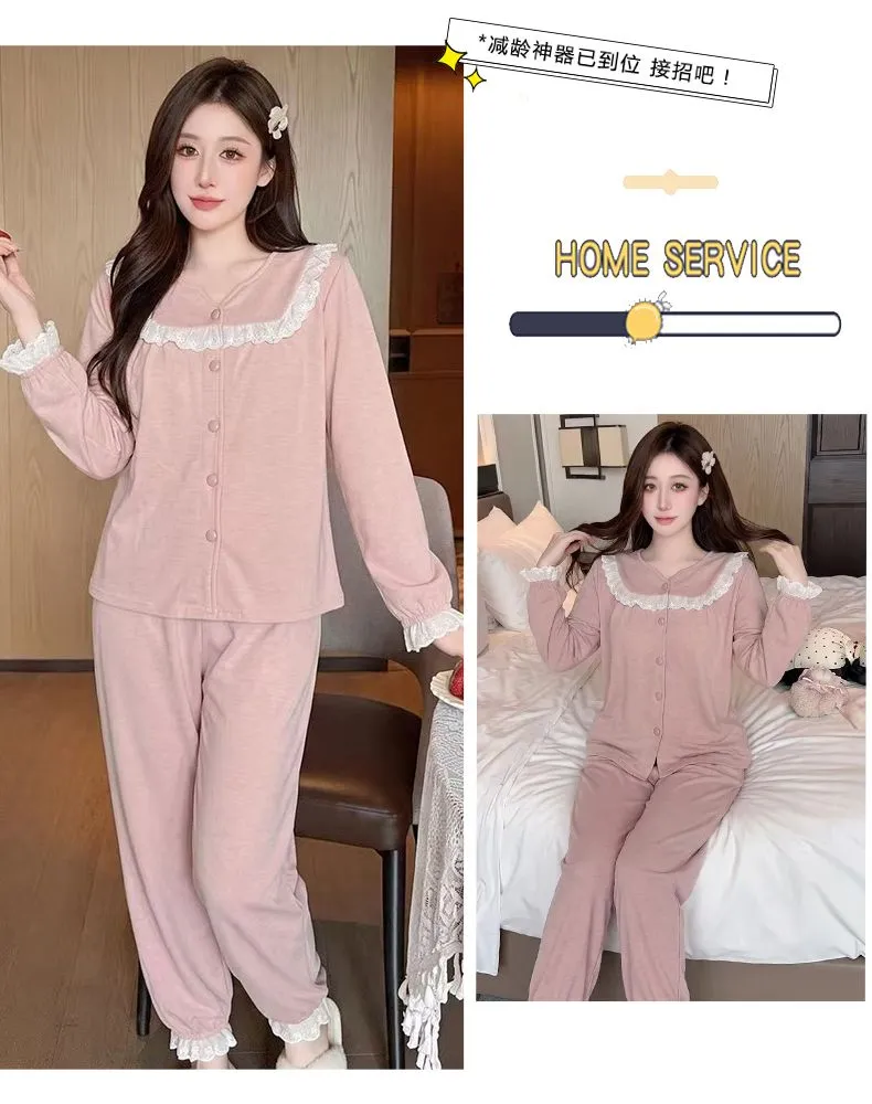 Sheep Wool Autumn Winter New Women's Pajamas Sweet V-Neck Plus Size Lace Cardigan Princess Long Sleeve Set Loungewear · Wholesale · OEM · Worldwide Shipping - Detail 22