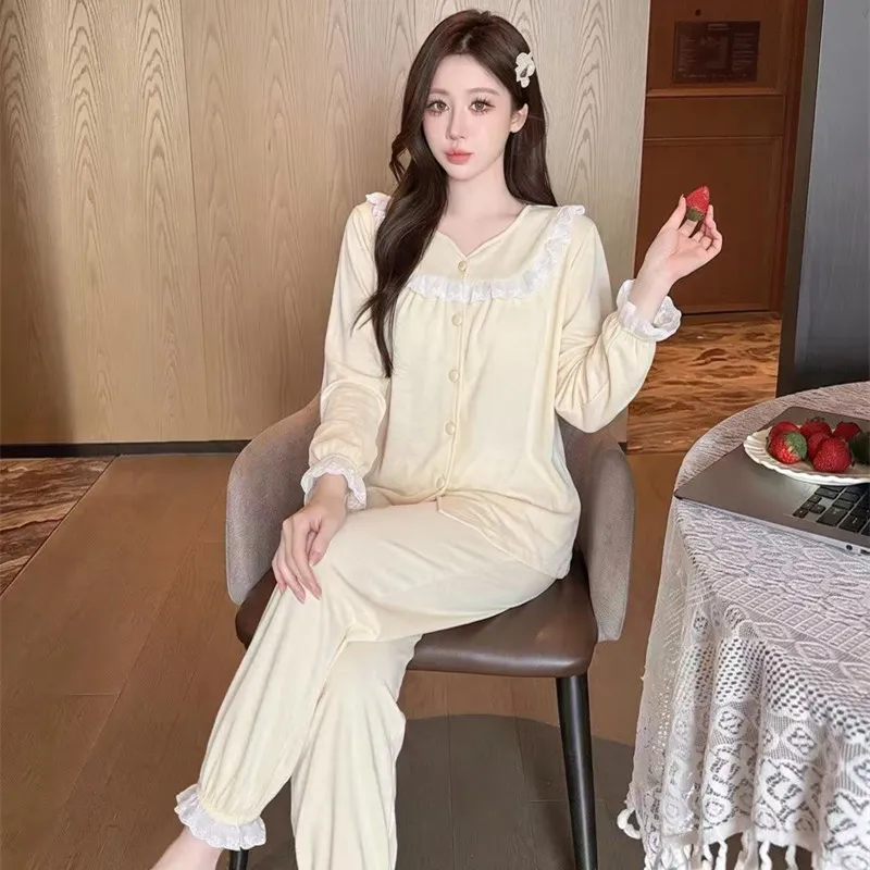 Sheep Wool Autumn Winter New Women's Pajamas Sweet V-Neck Plus Size Lace Cardigan Princess Long Sleeve Set Loungewear · Wholesale · OEM · Worldwide Shipping - Detail 6
