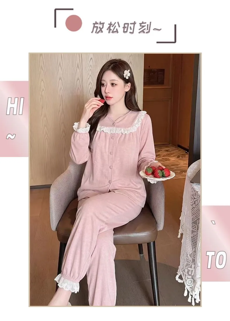 Sheep Wool Autumn Winter New Women's Pajamas Sweet V-Neck Plus Size Lace Cardigan Princess Long Sleeve Set Loungewear · Wholesale · OEM · Worldwide Shipping - Detail 21