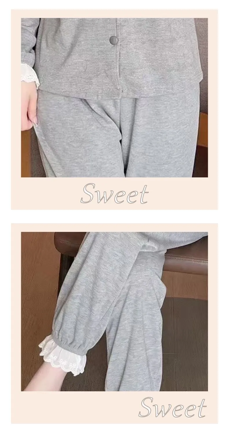 Sheep Wool Autumn Winter New Women's Pajamas Sweet V-Neck Plus Size Lace Cardigan Princess Long Sleeve Set Loungewear · Wholesale · OEM · Worldwide Shipping - Detail 10
